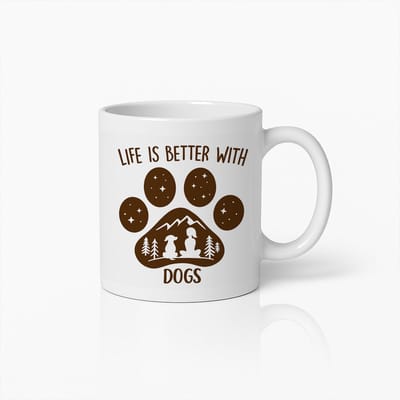 Life is Better with Dogs Mok 330ml | Leuke Koffiebeker met Pootafdruk & Hond Ontwerp | Ideaal Cadeau voor Hondenliefhebbers