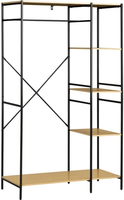HOMCOM-Kapstok-Metaal-100x46x170,5cm-Natuurlijk hout