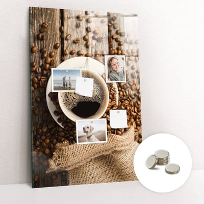 Tulup Glassboards - Een kopje koffie Magneetbord - 60 cm x 90 cm - Bruin Magnetic Board - Gratis 5 Sterke Magneten - Interieur Accessoires Kantoor - Magneetbord Keuken - Memobord Keuken - Productiviteit Tools - Magnetisch Wandbord