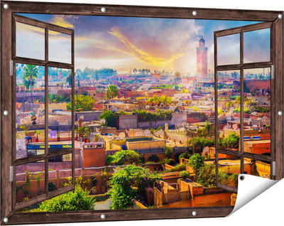 Gards Tuinposter Doorkijk Medina van Marrakesh in Marokko - 120x80 cm - Tuindoek - Tuindecoratie - Wanddecoratie buiten - Tuinschilderij