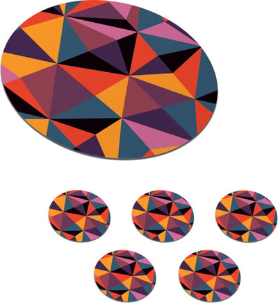 Onderzetters voor glazen - Rond - Geometrie - 3D - Driehoek - Patronen - 10x10 cm - Glasonderzetters - 6 stuks