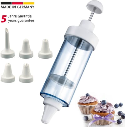 Westmark Decoratie-/garneerspuit, met 5 spuitmonden, inhoud: 180 ml, kunststof/roestvrij staal, doorzichtig/wit, 31152260