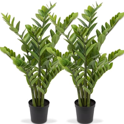 Dailygoods - Set van 2 kunstplanten groot, kunstplant Zamioculcas 100cm, grote kunstplanten in pot decoratie voor tafeldecoratie, kantoor, badkamer, slaapkamer, woonkamer, decoratie, housewarmingscadeau