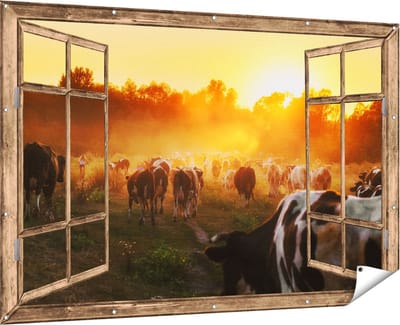 Gards Tuinposter Leeuw met Oranje Ogen - Zwart Wit - 90x60 cm - Tuindoek - Tuindecoratie - Wanddecoratie buiten - Tuinschilderij