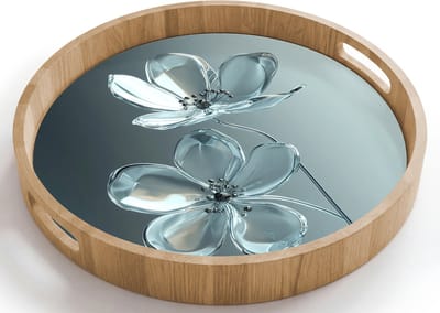 Dienblad rond 40x40 cm - Schootdienblad hout - Kristal - Bloemen - Grijs - Borrelplank rechthoek - Plateau houten dienbladen