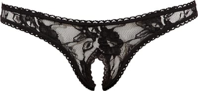 Cottelli Collection – Erotische String met Open Spleet voor Direct Toegang Kanten Afwerking ook voor Normaal Gebruik – Maat XL – Zwart