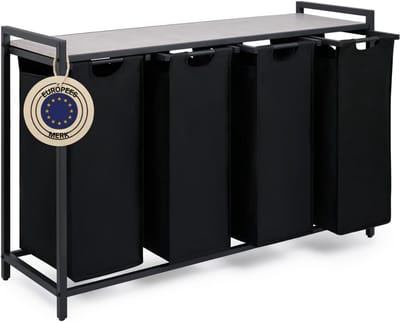 REN® Wasmand 4 Vakken - Wasmand - Wassorteerder - Zwart - 36cm x 111cm x 73cm
