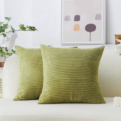 Famanu – Set van 2 stuks ribfluwelen kussenslopen corduroy gestreept 50 x 50 cm grasgroen