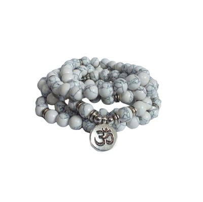 108 Kralen Witte Howliet  Ohm Mala Armband / Ketting  -  Vrouwen / Mannen - 8mm Steen - boeddhisme - Boeddha - Yoga - Meditatie - Buddha - Kralenketting - Rozenkrans - India  - Natuurlijke edelsteen wit