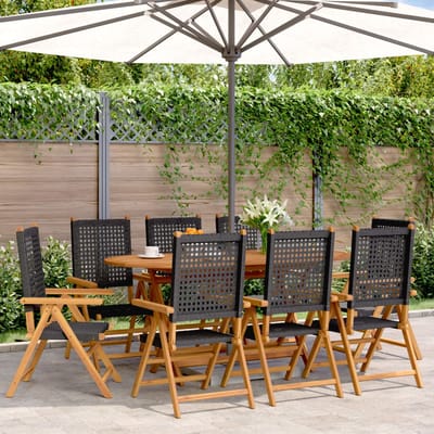 vidaXL Tuinstoelen 8 st verstelbaar poly rattan en massief hout zwart