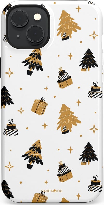 Casetastic hoesje geschikt voor Apple iPhone 15 Plus - MagSafe - Dubbellaagse bescherming - Kerst met Cadeautjes - Fashion Case - Wit Beige Donkergrijs