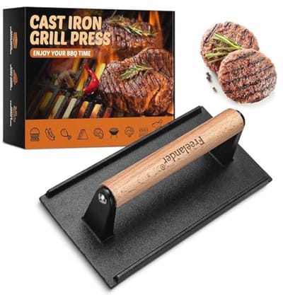 Zware Gietijzeren Burgerpers met Hittebestendige Handgreep voor BBQ Grill - Perfect voor Burgers, Steaks en Sandwiches