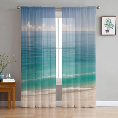 Gouden Strand Tule Gordijnen voor Woonkamer Drapes Raam Transparant Modern Gordijnen voor Slaapkamer Decor 135W x 114H(cm) gray
