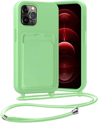 Hoesje Geschikt voor iPhone 13 Pro Hoesje Met Telefoonketting Pasjeshouder Case Koord - Hoesje Geschikt voor iPhone 13 Pro Hoes Met Kaarthouder - Groen