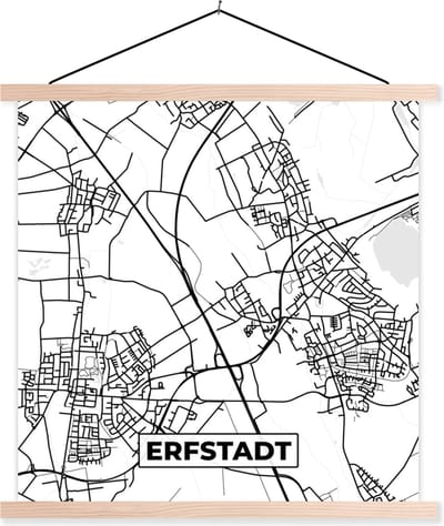 Posterhanger incl. Poster 40x40 cm - Schoolplaat - Erfstadt - Plattegrond - Kaart - Stadskaart - Textielposter - Blanke latten - Stadskaart