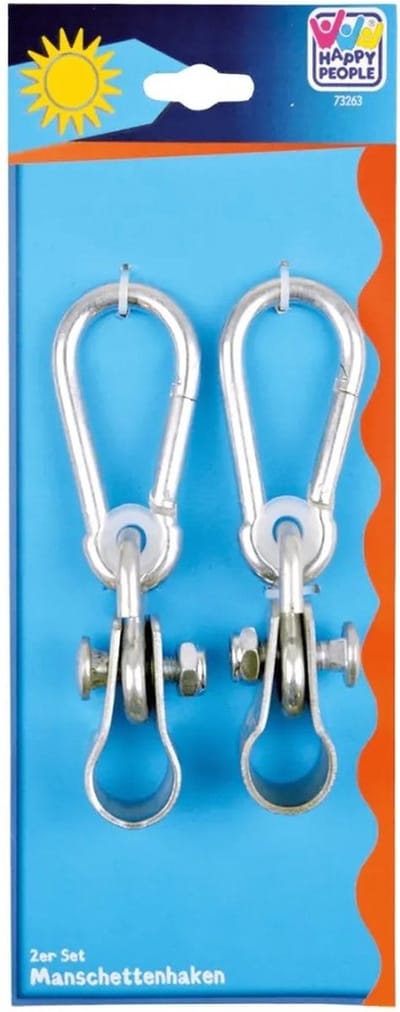 2x Schommelhaken met bevestigingsring en karabijnhaak - diameter bevestigingsring 2,5 cm - voor ophangen en bevestigen van schommels / voorwerpen - schommelhaken / karabijnhaken