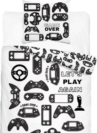 Dekbedovertrek Game over - katoen - 140x200 cm - Zwart - Wit - Eenpersoons