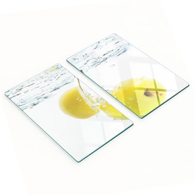Multifunctionele decoratieve glazen keukenplanken met appel- en watermotief, 2x30x52 cm