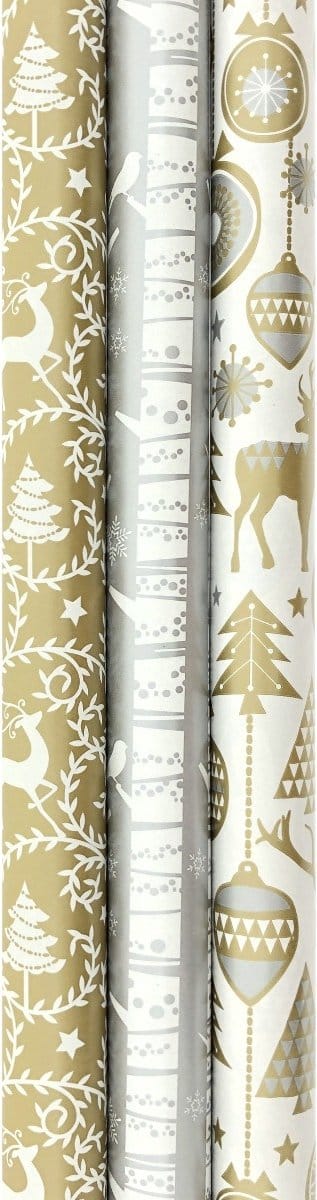 Gold and Silver cadeaupapier - Kerstpapier inpakpapier voor Kerst - 200 x 70 cm - 3 rollen
