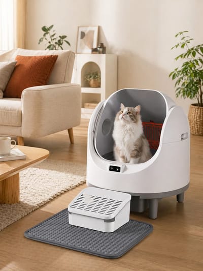 M-Goods - Automatische Kattenbak Zelfreinigend - Slimme Kattenbak met App - Ultra Stil - Grote Kattenbak