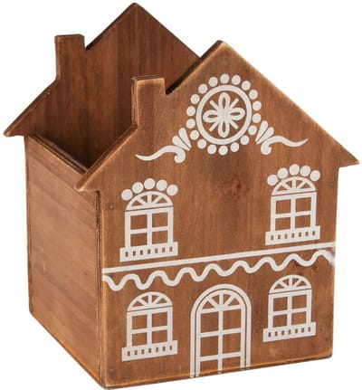 Dekoratief | Bakje huisje, naturel/wit, hout, 16x13x18cm | A255953
