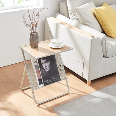 Bijzettafel Jäller met tijdschriftenrek 48x40x30 cm beige en eikenkleurig [en.casa]