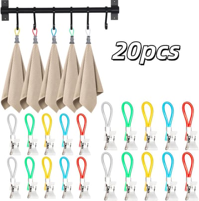 20 stuks metalen handdoekclips - gekleurd plastic touw - badkamerclips - keukenclips - met ophangringen -15*20*50mm- geschikt voor gebruik in badkamers, keukens, kamers, enz. - geel, rood, blauw, groen, wit