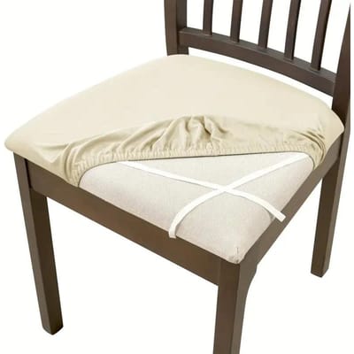 2 stuks Zomer Spandex Stretch Eetkamerstoel Zitovertrekken Afneembaar Wasbaar Elastisch Gestoffeerd Eetkamerstoelkussen Slipcover 1PC beige