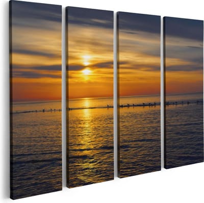 Artaza Canvas Schilderij Vierluik Zonsondergang In De Zee - 80x60 - Foto Op Canvas - Canvas Print