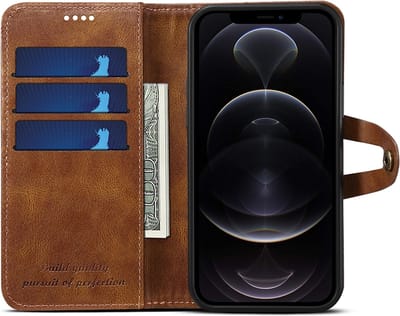 geschikt voor iPhone 12 Pro Max Wallet met vakjes voor pasjes - Gemaakt van premium kunstleer - geschikt voor iPhone 12 Pro Max Hoesje met Standaard - Vintage Backcover geschikt voor iPhone 12 Pro Max Wallet Case donkerbruin