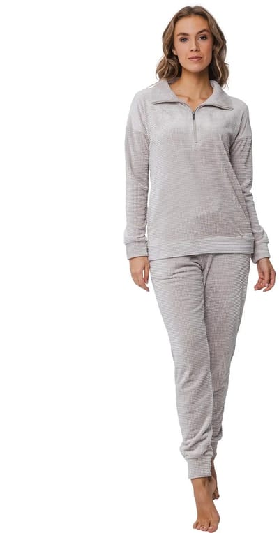 Pastunette Warm velours huispak - Modern brown - Warm 2-delig pyjama pak fleece - 48 - Creme