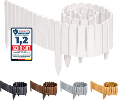 Garronda Rollborder - Flexibele houten - Gazonafscheiding - Palissade padenafscheiding - kan worden ingekort - Wit - Hoogte: 10 cm, hekje 200 cm