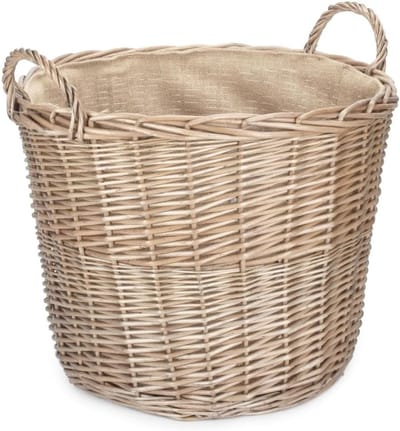 Ronde mand - Opbergmand hout - Haardhout opslag - Gevoerd met jute - 51cm diameter - Bruin