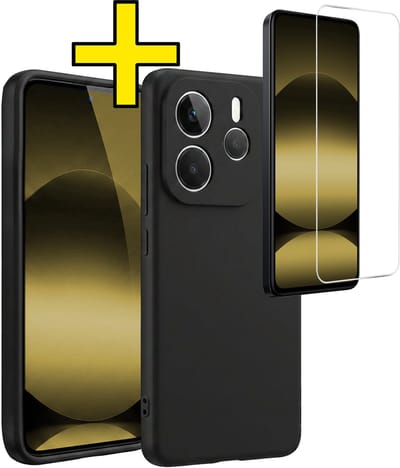 Hoesje - Met Screenprotector - Geschikt voor Xiaomi Redmi Note 14 5G - Sterk & Shockproof - Back Cover - Siliconen Case - Telefoon Hoes - Telefoonhoesjes - Zwart