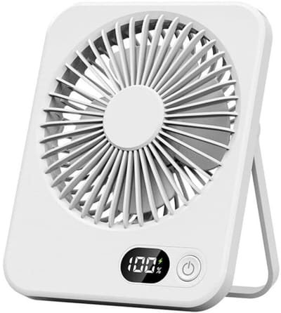 fan-Mini draagbare bureauventilator, oplaadbaar via USB, slank en lichtgewicht, ontworpen voor reizen, wandelingen en buitenactiviteiten, wit.