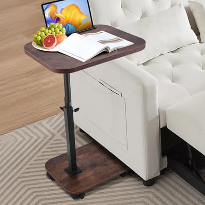 Verstelbare C-tafel - Draaibare bijzettafel - Ruimte Besparen - 360° Draaiplateau - 45-81 cm Hoogte - Walnoot