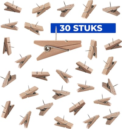 Prikbord Prikkers - Pushpins - Punaises Voor Prikbord Kurk - Decoratie Muur & Wand - Voor Kinderen en Peuters / Volwassenen - Knutselen - Houten - 30 stuks