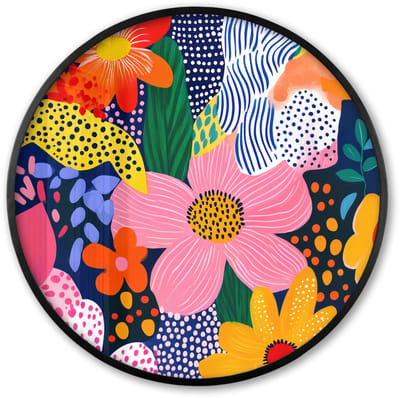 Poster in lijst Rond - Fotolijst 60x60 cm - Posters - Kleurrijk - Bloemen - Abstract - Stippen - Ronde posterlijst zwart - Decoratie - Wanddecoratie woonkamer - Muurdecoratie slaapkamer