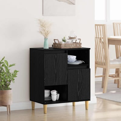 vidaXL - Dressoir - Zwart - eiken - 35 - x - 60 - x - 70 - cm - Bewerkt - hout