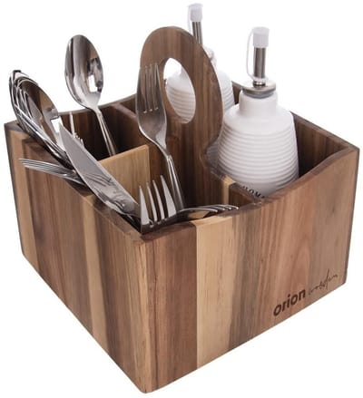 Orion Wooden Serie - Houten Bestekhouder - 3 Vakken - Acaciahout - Gemakkelijk Draagbaar