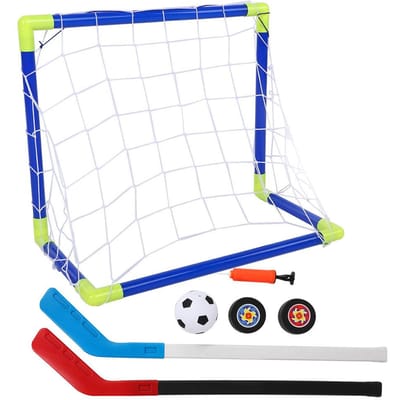 2 in 1 Buitensporten Kinderen Voetbal IJshockey Doel Kit met Ballen Pomp Kind Training Speelgoed white