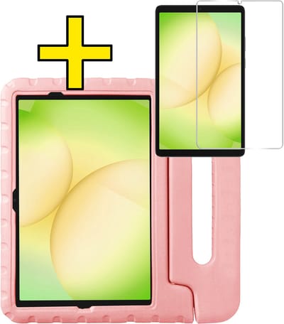 Hoes - Geschikt voor Samsung Galaxy Tab A11 Plus - Met Screenprotector - Kinderhoes Shockproof Bumper - Kidsproof Case - Tablet Hoesje - Kinder Hoesje Cover - Zalm