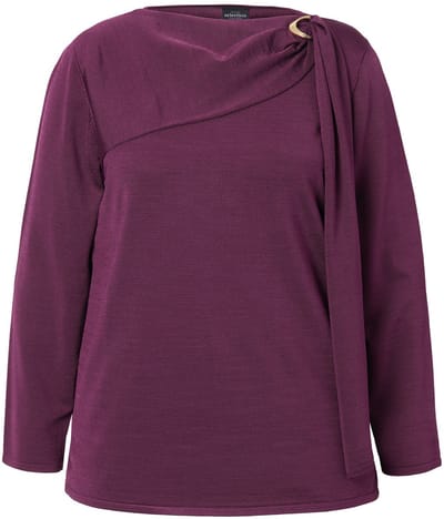 Ulla Popken - Dames - Trui siergesp sjaal ronde hals lange mouwen - Bes - Maat 42+
