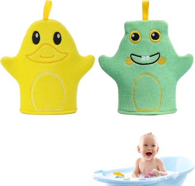 Schattige babybadhandschoenen, badhandschoenen voor baby, 2 stuks washandjes voor babyshower en bad