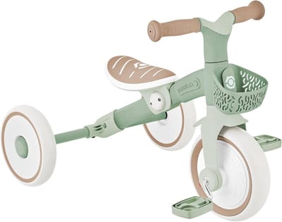 Loopfiets Driewieler - Kinderfiets Peuter - Leren Fietsen - Gemaakt van Gerecycled Materiaal - 8/7 inch Wielen - Saliegroen