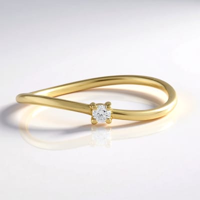 Cavill - 585 Geelgouden Ring - IF Diamant D 0,027 ct - Ronde Briljant - Elegante Minimalistische Ring voor Dames, Modern & Chique