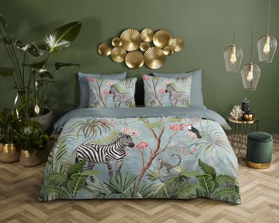 Descanso dekbedovertrek jungle print - 1 persoons 140x200/220 cm - Aqua - 100% Katoen satijn