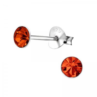 Zilveren oorknop, Orange kristal (5MM)