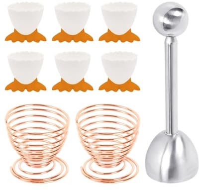 DHSBGWSX 6 eierdopjes, 2 eierplanken, 1 eieropener, cartoon-eierdopjes voor kinderen, eierhouders van roestvrij staal, eierdopjes, nieuwe eierdopjes