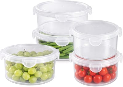 Plasticforte Vershoudbakjes set Classic - 5x stuks - vriezer en magnetron - kunststof - diverse maten - 600-700-1000 ml - ronde vorm